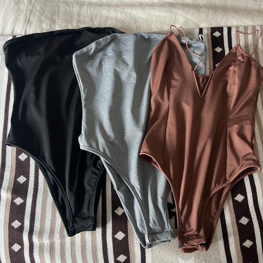 Women's Bodysuit Trio - Black, Gray, and Brown